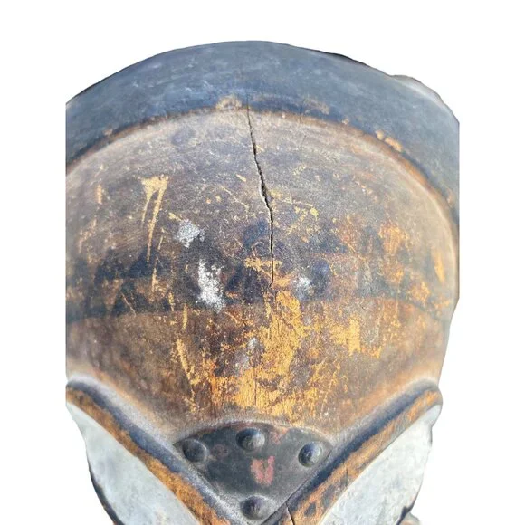 Ibo Tribe Tribal HEALING Mask Cowrie Shells Zebra Mane Metal Work details Large